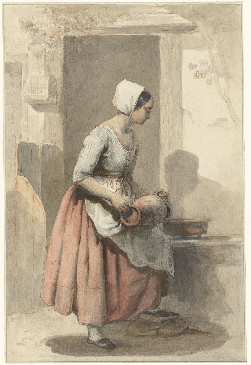 Mädchen mit einem Krug am Eingang eines Hauses von Louis Chantal