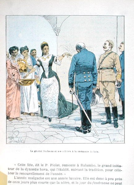 General Duchesne und seine Offiziere bei der Zeremonie des Bades der Königin Ranavalona III (1862-1917), aus 