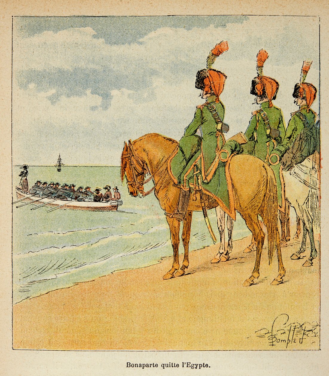 Illustration von Louis Bombled aus dem Buch „Das Memorial von Saint Helene“ von Graf Emmanuel de Las Cases: Bonaparte verließ Ägypten am 23. August 1799, Private Sammlung von Louis Charles Bombled
