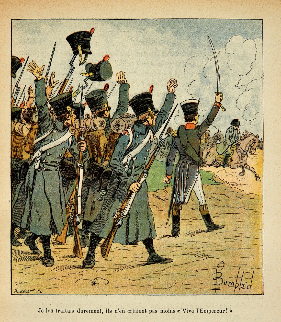 Illustration aus dem Buch „The Memorial of Saint Helene“ von Graf Emmanuel de Las Cases: Die Truppen bejubeln Kaiser Napoleon von Louis Charles Bombled