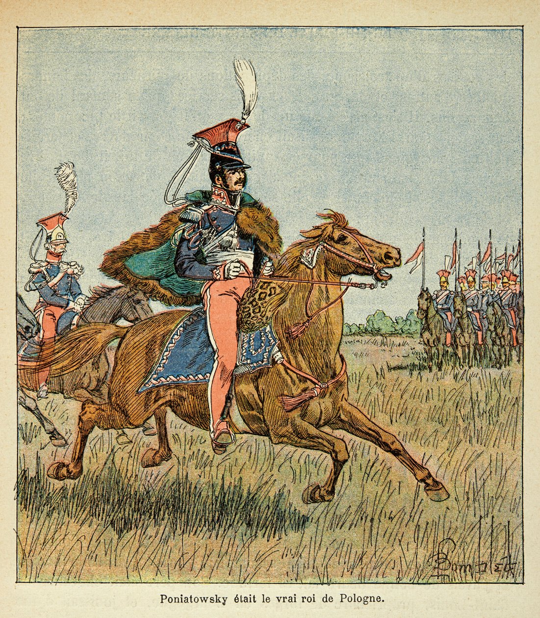 Der Marschall Jozef Antoni Poniatowski vor seinen Truppen, aus dem Buch „The Memorial of Saint Helene“ von Graf Emmanuel de Las Cases von Louis Charles Bombled