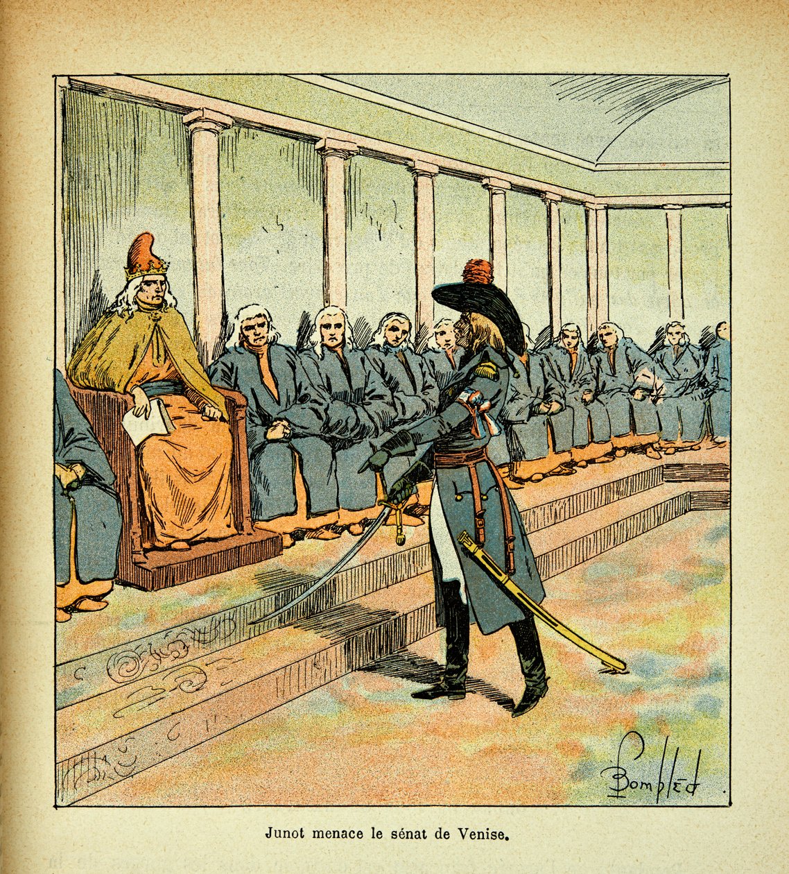 Illustration von Louis Bombled (1862-1927) aus dem Buch „Das Memorial von Saint Helena“ von Graf Emmanuel de Las Cases (1766-1842): Junot (Jean Andoche Junot, Herzog von Abrantes, bekannt als La Tempête) von Louis Charles Bombled