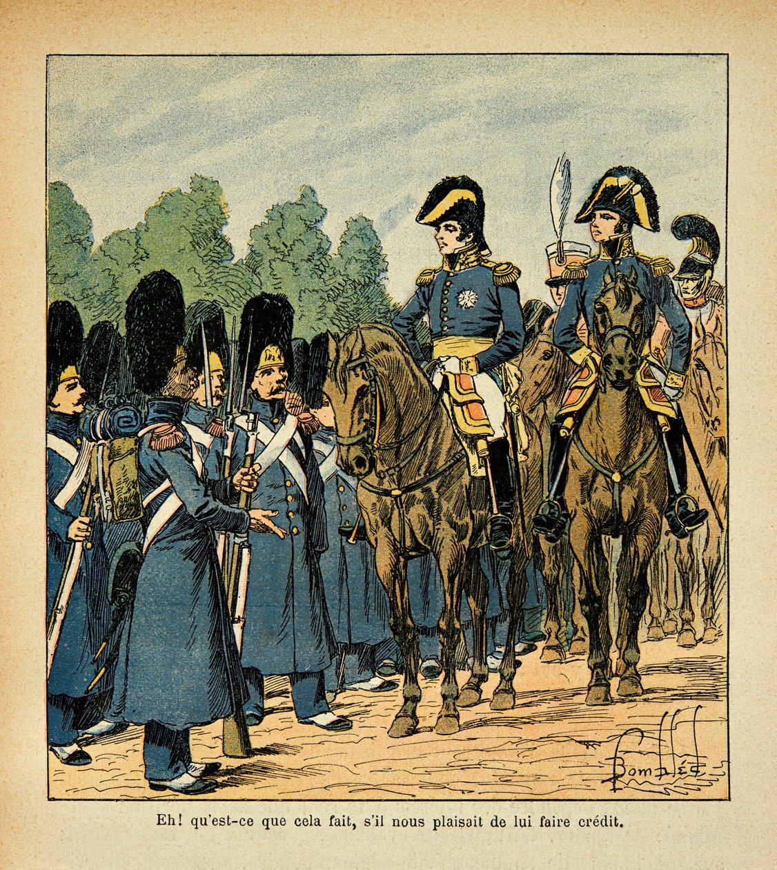 Illustration von Louis Bombled (1862-1927) aus dem Buch „Das Memorial von Saint Helena“ von Graf Emmanuel de Las Cases (1766-1842): Ein Griesgram ruft einen Offizier, Privatbesitz von Louis Charles Bombled