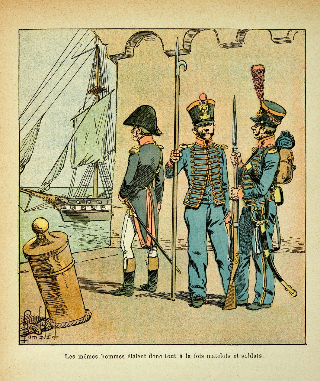 Illustration von Louis Bombled aus dem Buch „Das Memorial von Saint Helene“ von Graf Emmanuel de Las Cases: Französischer Matrose und Soldat von Louis Charles Bombled
