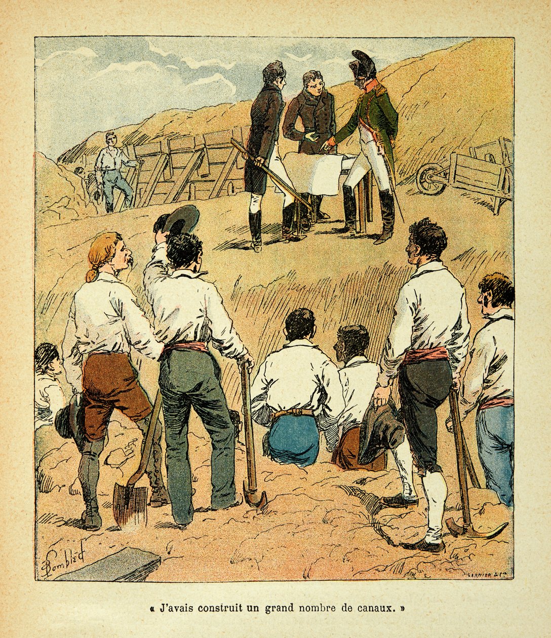 Illustration von Louis Bombled aus dem Buch „Das Memorial von Sainte Helene“ von Graf Emmanuel de Las Cases: Napoleon leitete große Bauprojekte in Frankreich während seiner Herrschaft von Louis Charles Bombled