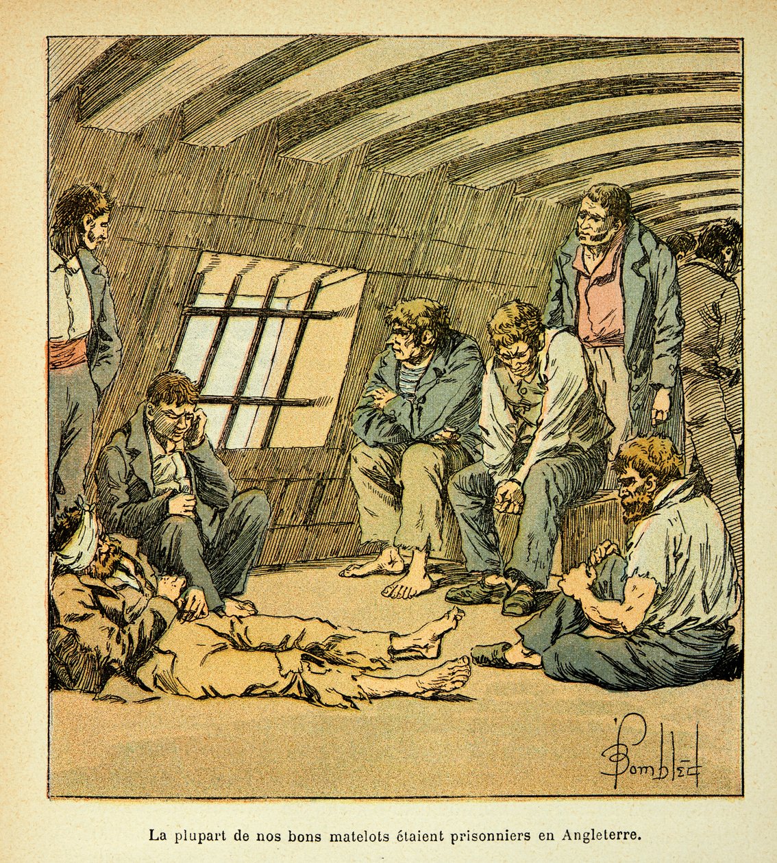 Illustration aus dem Buch „The memorial se Sainte Helene“ von Graf Emmanuel de Las Cases: Französische Gefangene auf den englischen Pontons von Louis Charles Bombled