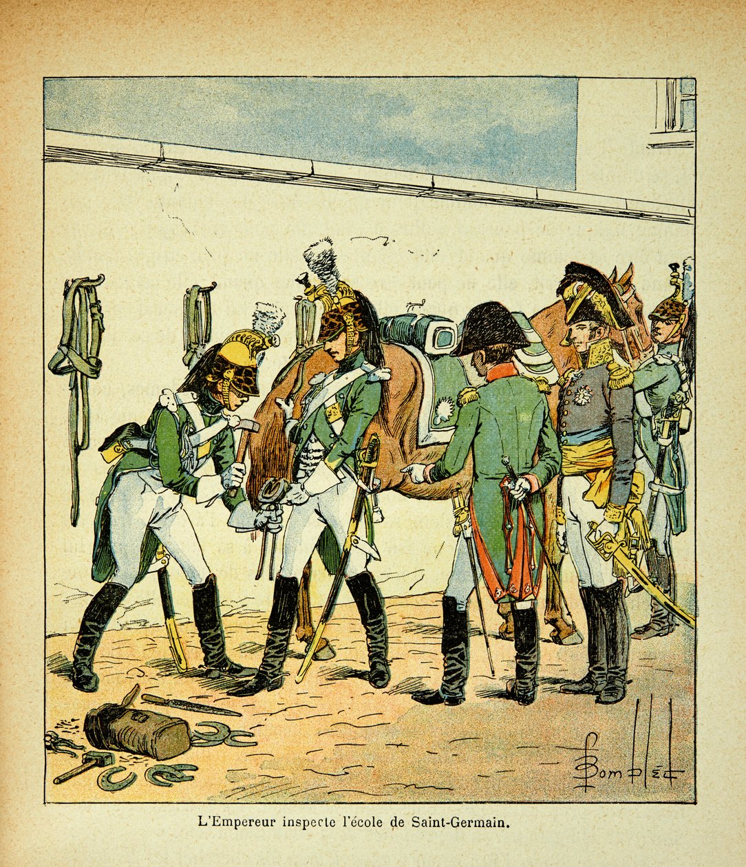 Illustration von Louis Bombled aus dem Buch „Das Memorial von Saint Helene“ von Graf Emmanuel de Las Cases: Kaiser Napoleon inspiziert die Schule von Saint Germain von Louis Charles Bombled