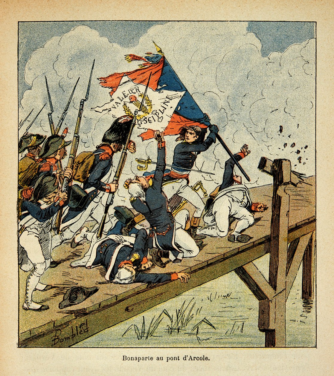 Illustration von Louis Bombled aus dem Buch „Das Memorial von Saint Helene“ von Graf Emmanuel de Las Cases: Bonaparte an der Brücke von Arcole von Louis Charles Bombled