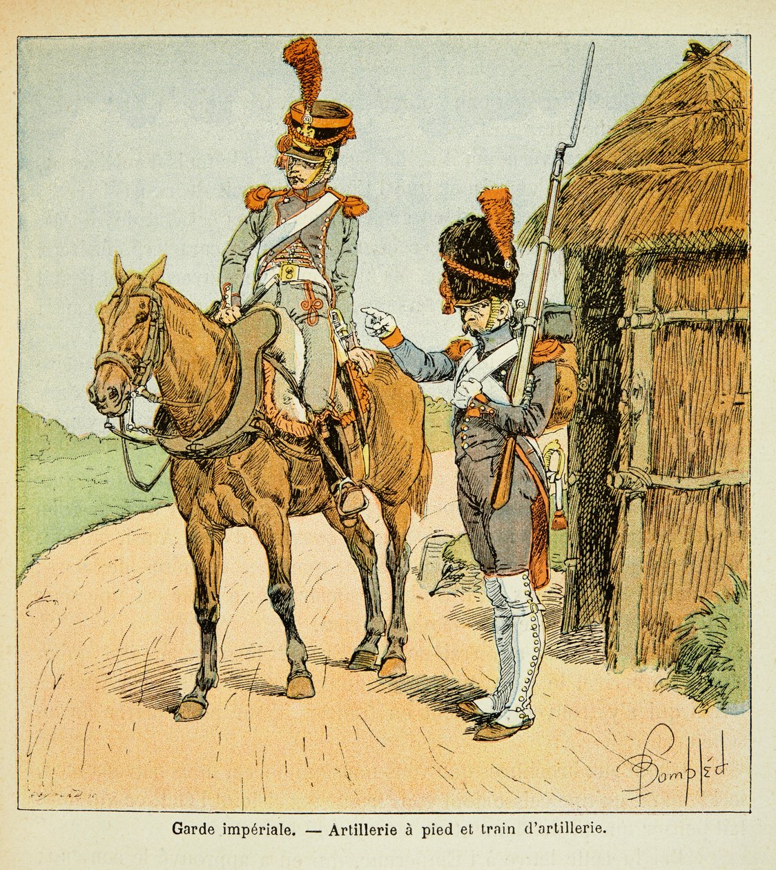 Illustration von Louis Bombled (1862-1927) aus dem Buch „Das Memorial von St. Helena“ von Graf Emmanuel de Las Cases (1766-1842): Die kaiserliche Garde: Artillerie zu Fuß und Artilleriezug von Louis Charles Bombled