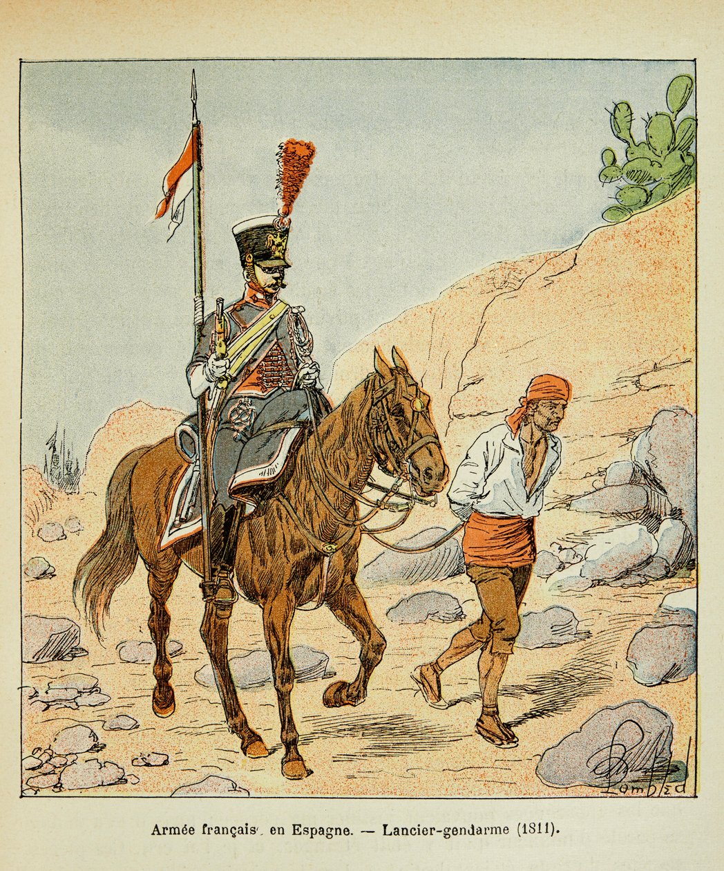 Illustration von Louis Bombled (1862-1927) aus dem Buch „Das Memorial von St. Helena“ von Graf Emmanuel de Las Cases (1766-1842): Französische Armee in Spanien: Lanzier-Gendarm 1811 von Louis Charles Bombled