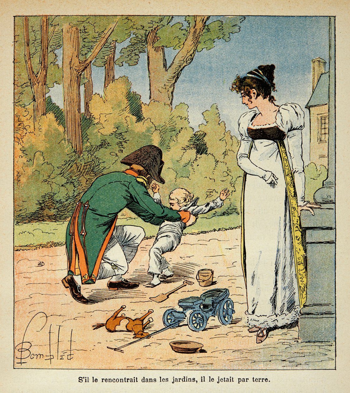 Illustration von Louis Bombled (1862-1927) aus dem Buch „Das Memorial von St. Helena“ von Graf Emmanuel de Las Cases (1766-1842): Napoleon spielt mit seinem Sohn in Anwesenheit von Marie Louise von Louis Charles Bombled