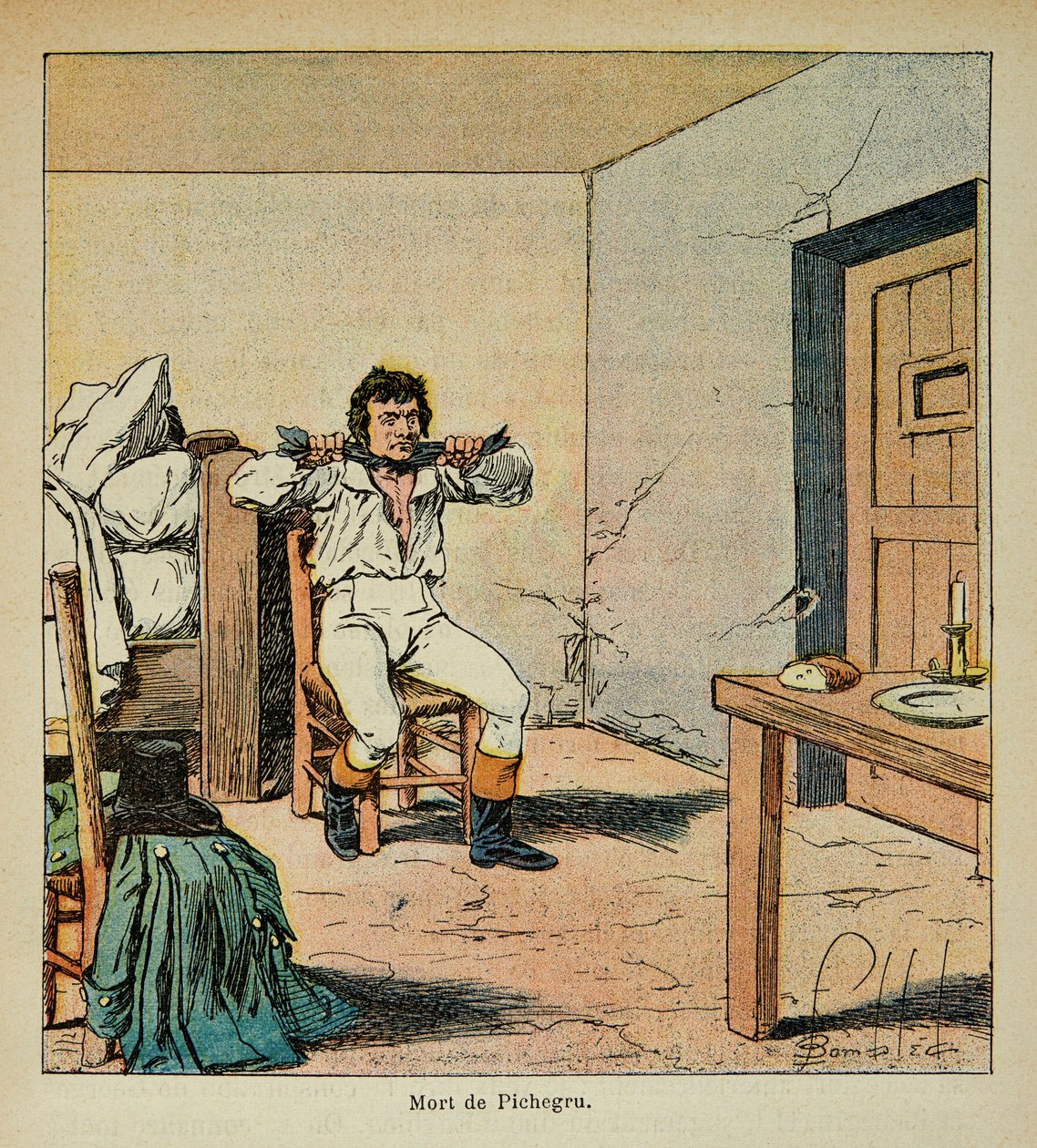 Illustration aus dem Buch „The Memorial of Saint Helene“ von Graf Emmanuel de Las Cases: Tod von Jean Charles Pichegru in seinem Gefängnis im Jahr 1804 von Louis Charles Bombled