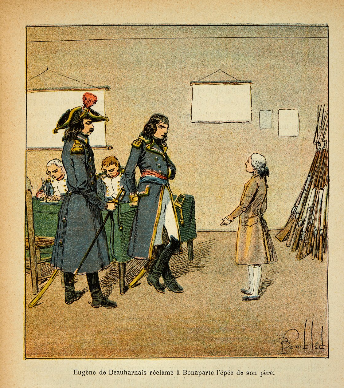 Illustration von Bombled Louis (1862-1927) aus dem Buch „Das Memorial von St. Helena“ von Graf Emmanuel de Las Cases (1766-1842): Eugene de Beauharnais (1781-1824) fordert das Schwert seines Vaters von Bonaparte, Private Sammlung von Louis Charles Bombled