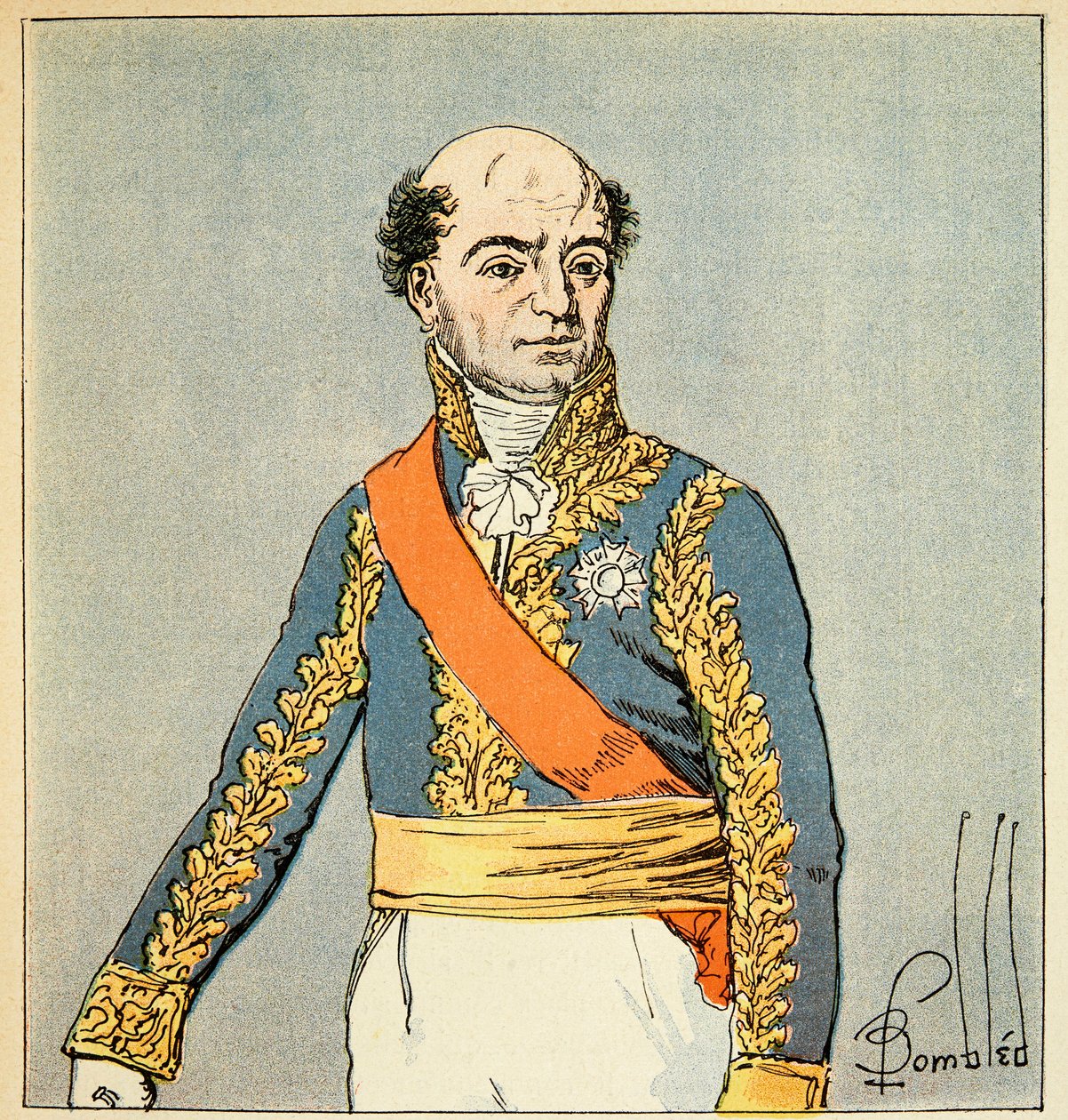 Illustration von Louis Bombled (1862-1927) aus dem Buch „Das Memorial von Saint Helena“ von Graf Emmanuel de Las Cases (1766-1842): Porträt von Marschall Catherine Dominique de Perignon (1754-1818) Private Sammlung von Louis Charles Bombled