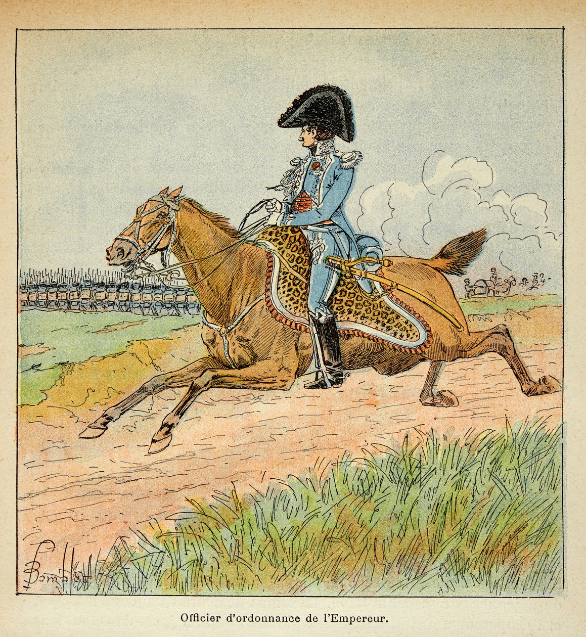 Illustration von Louis Bombled (1862-1927) aus dem Buch „Das Memorial von Saint Helena“ von Graf Emmanuel de Las Cases (1766-1842): Porträt eines gewöhnlichen Offiziers von Kaiser Napoleon, Private Sammlung von Louis Charles Bombled