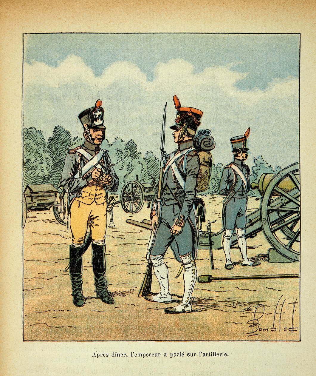 Illustration von Louis Bombled (1862-1927) aus dem Buch „Das Memorial von Saint Helena“ von Graf Emmanuel de Las Cases (1766-1842): Artillerie der kaiserlichen Garde, Privatbesitz von Louis Charles Bombled