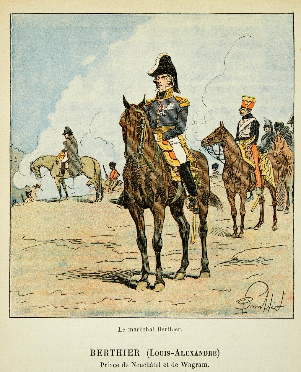 Illustration aus dem Buch „The Memorial of Saint Helene“ von Graf Emmanuel de Las Cases: Reiterporträt des Marschalls Louis Alexandre Berthier, Prinz von Neufchatel und Wagram von Louis Charles Bombled