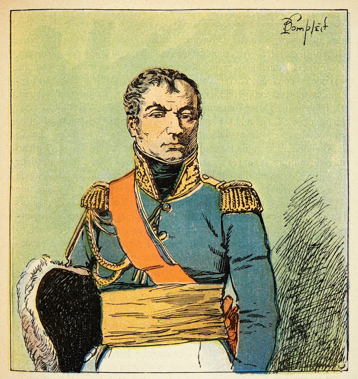 Illustration von Louis Bombled aus dem Buch „Das Memorial von Saint Helene“ von Graf Emmanuel de Las Cases: Porträt des Marschalls Nicolas Charles Oudinot, Herzog von Reggio von Louis Charles Bombled
