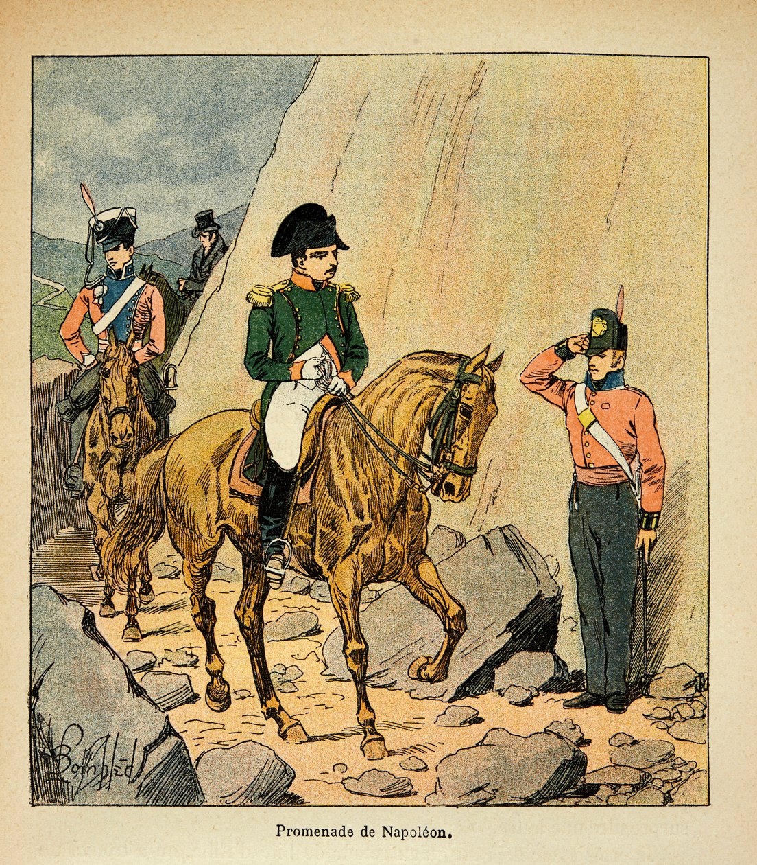 Illustration von Louis Bombled aus dem Buch „Das Memorial von Saint Helene“ von Graf Emmanuel de Las Cases: Spaziergang des Kaisers Napoleon auf St. Helene von Louis Charles Bombled