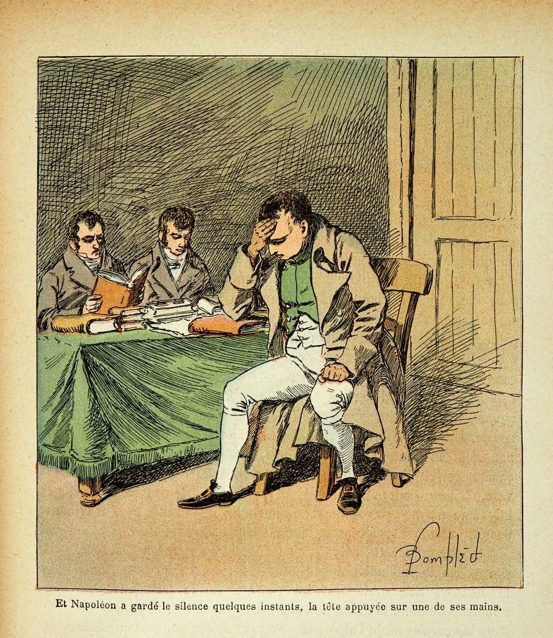 Illustration von Louis Bombled aus dem Buch „Das Memorial von Sainte Helene“ von Graf Emmanuel de Las Cases: Der Kaiser Napoleon meditiert über seine Denkmäler von Louis Charles Bombled