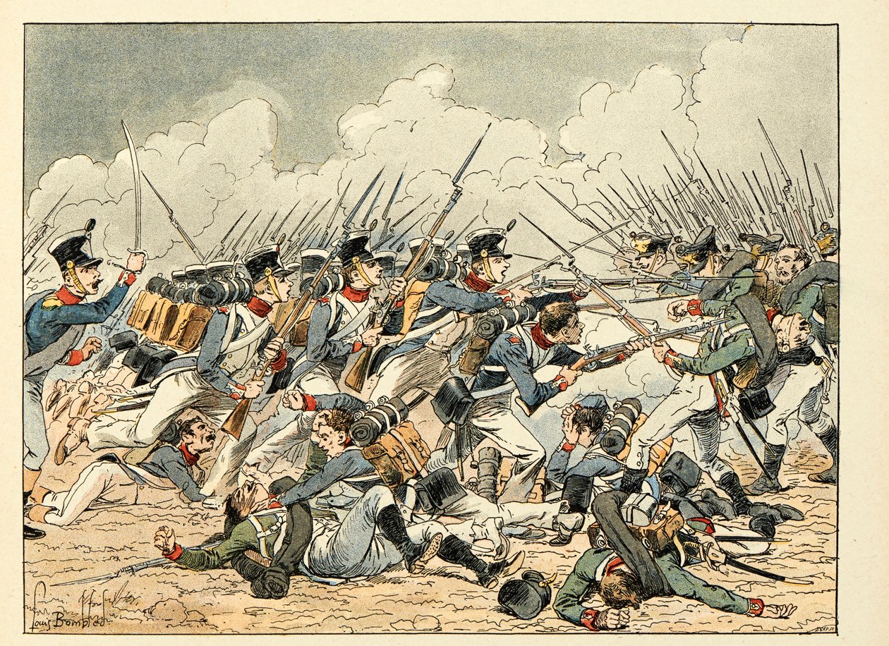 Illustration aus dem Buch „Die Helden des Jahrhunderts“, anekdotische Erzählungen von Dick de Lonlay und illustriert von Louis Bombled von Louis Charles Bombled