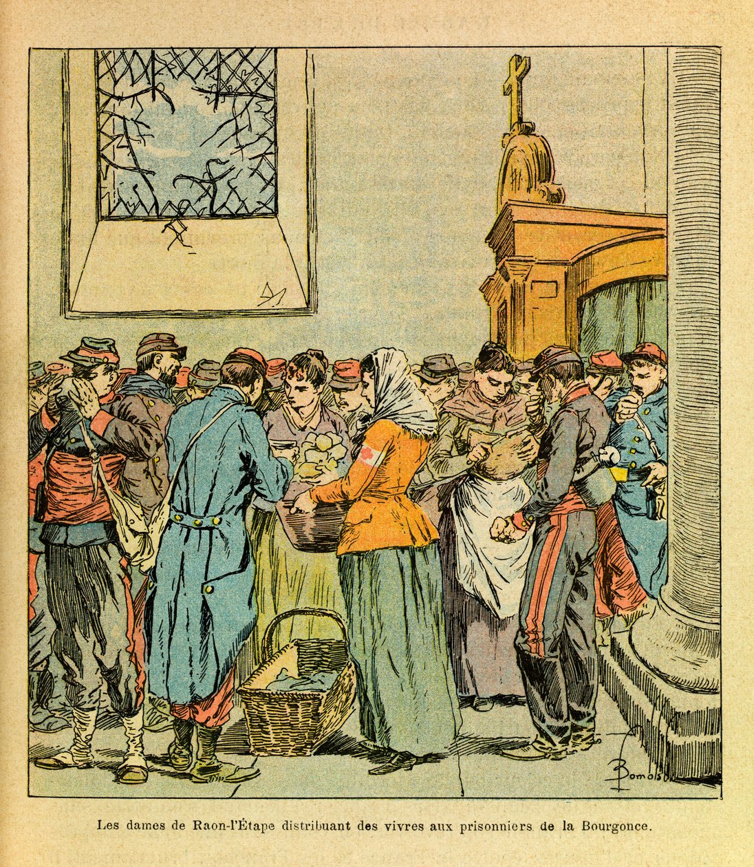 Die Armee des Ostens von Eugene Sergeant, genannt Grenest, illustriert von Louis Bombled (1862-1927) (Französisch-Deutscher Krieg; Feldzug von 1870-1871): Die Frauen des Dorfes Raon-l