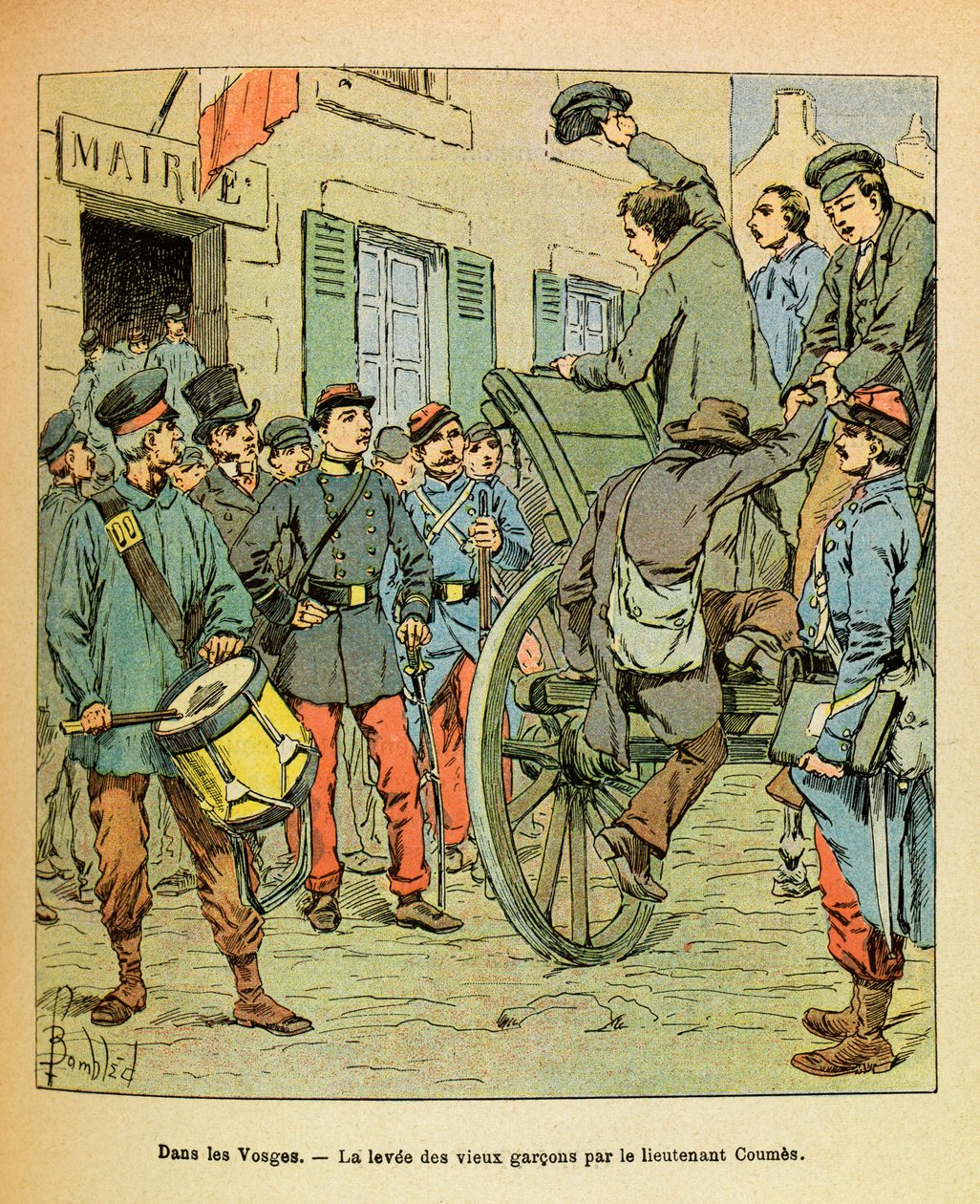 Die Armee des Ostens von Eugene Sergeant, genannt Grenest, illustriert von Louis Bombled (1862-1927) (Französisch-Deutscher Krieg; Feldzug von 1870-1871): In den Vogesen, der Aufstieg der alten Jungen durch Leutnant Coumes auf Befehl der Regierung von Tour von Louis Charles Bombled