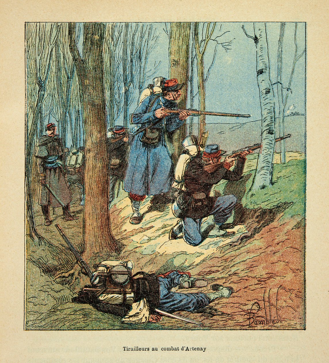 Armee der Loire: Französische Tirailleure im Kampf von Artenay am 10. Oktober 1870 von Louis Charles Bombled