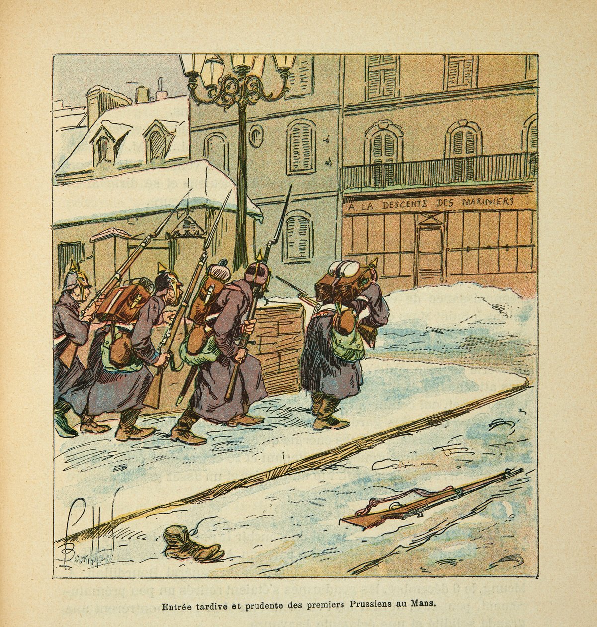Die Armee der Loire von Eugene Sergent, genannt Grenest, illustriert von Louis Bombled (Französisch-Deutscher Krieg; Feldzug von 1870-1871): Einzug der Preußen in die Stadt Le Mans im Januar 1871 von Louis Charles Bombled