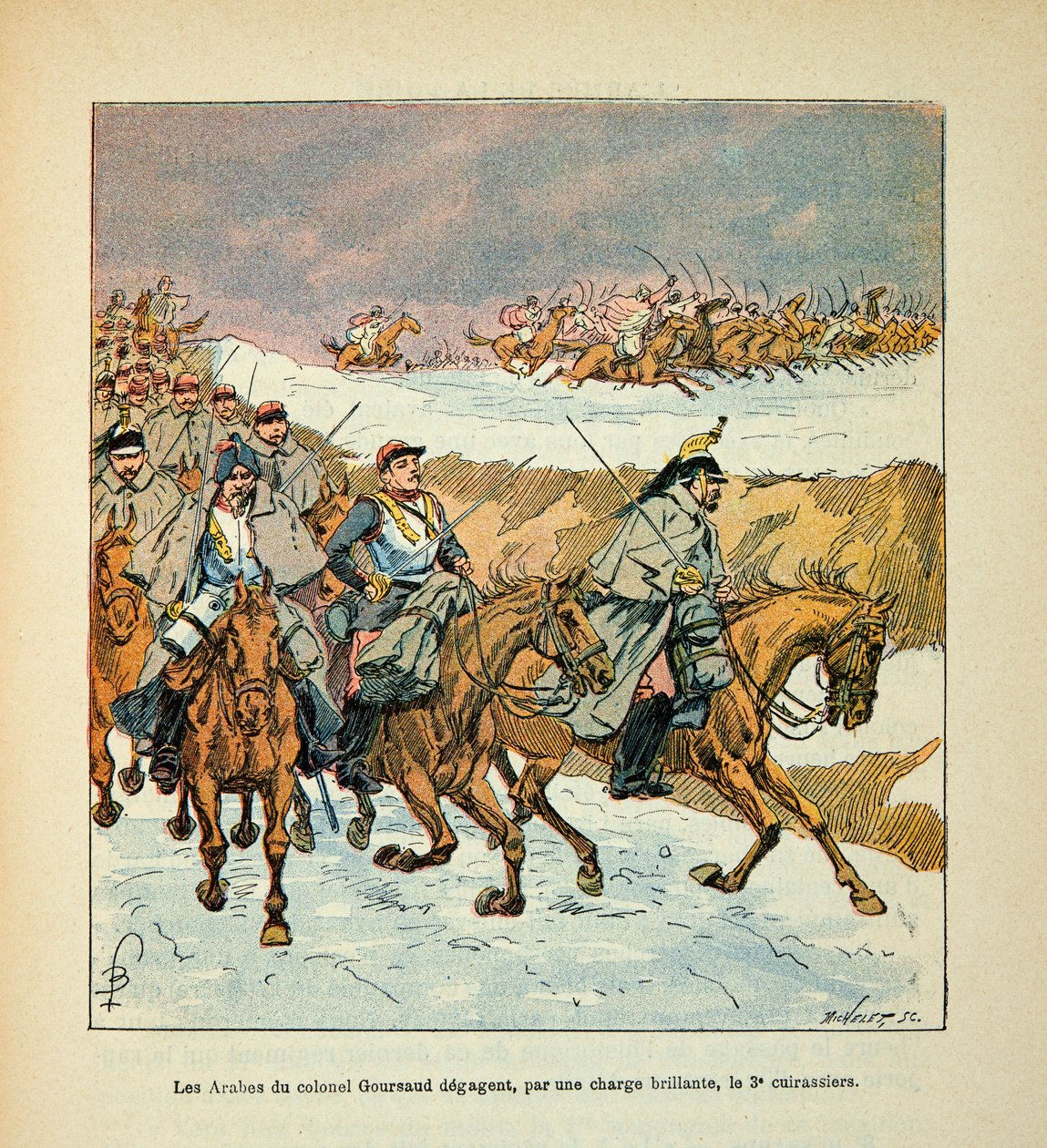 Die Armee der Loire von Eugene Sergent, genannt Grenest, illustriert von Louis Bombled (Französisch-Deutscher Krieg; Feldzug von 1870-1871): Die Araber von Oberst Gourgaud erringen einen brillanten Sieg über die 3. Schlachtschiffe in der Schlacht von Vance von Louis Charles Bombled