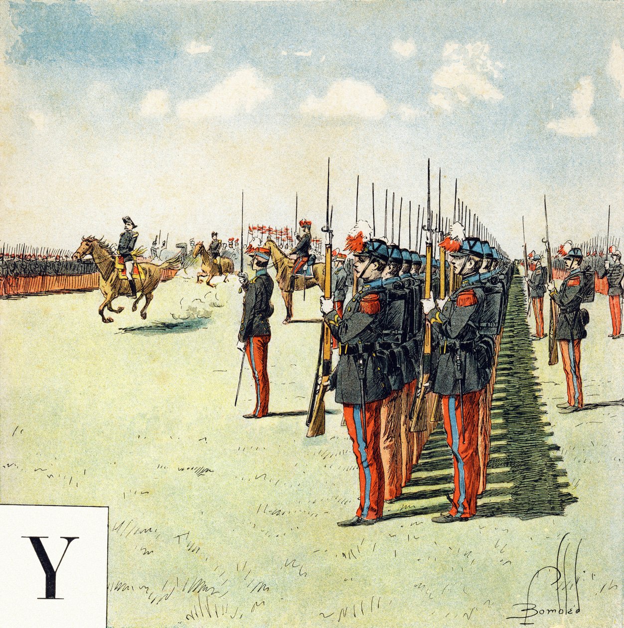 Buchstabe Y: Schüler der Militärschule von Saint Cyr (Saint-Cyr), „Ich werde Soldat sein“ - Militäralphabet von Louis Charles Bombled