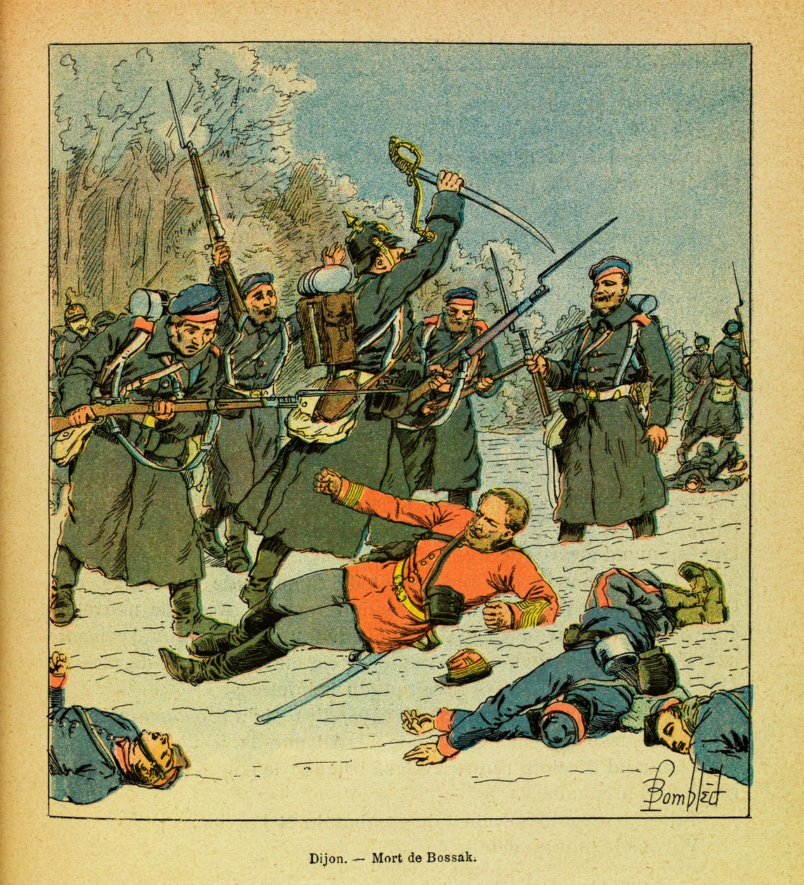 Die Ost-Armee von Eugene Sergeant, illustriert von Louis Bombled: Tod von General Bossak-Hauke von Louis Charles Bombled