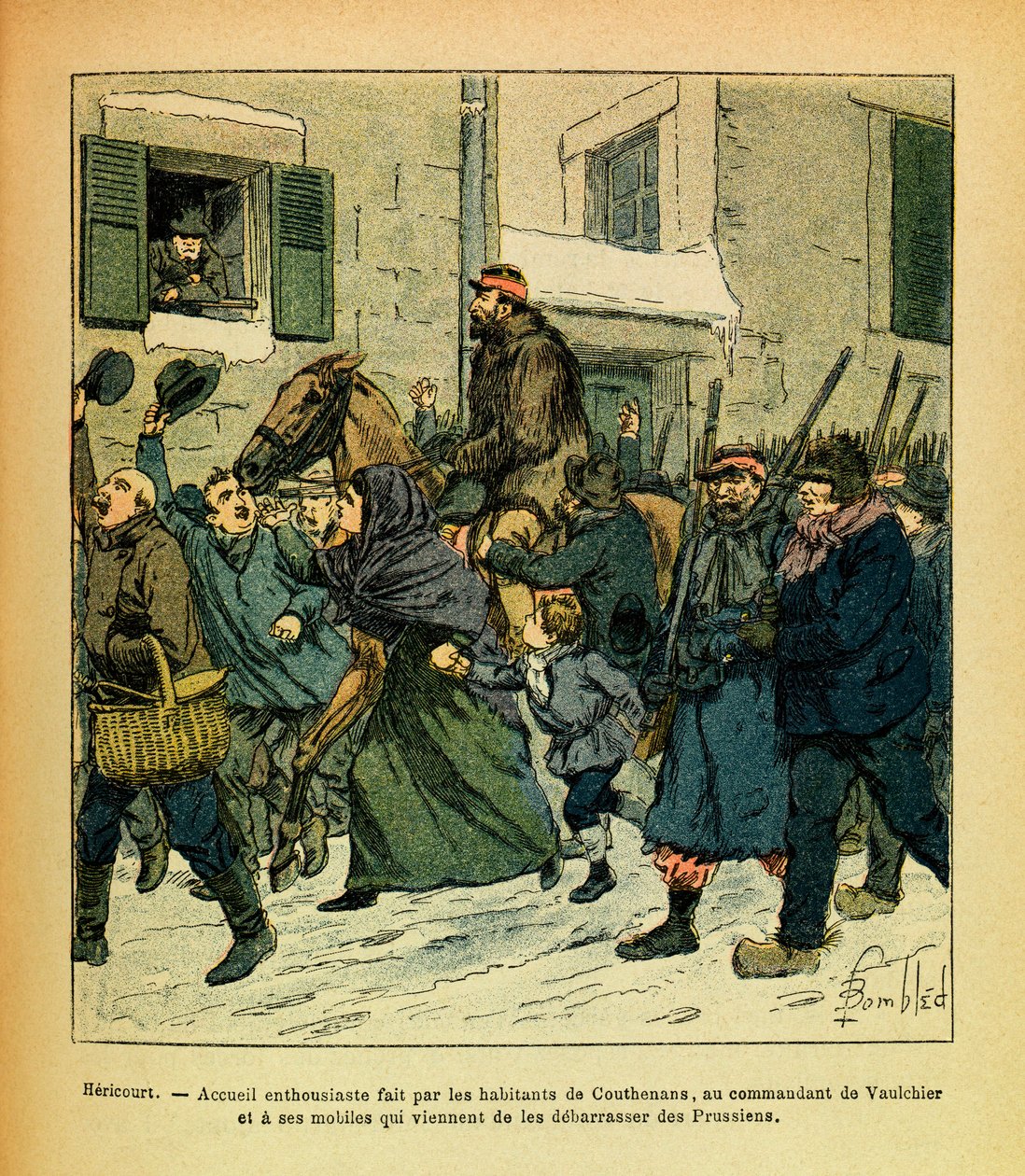 Die östliche Armee: Januar 1871, Hericourt, Begeisterung der Einwohner von Couthenans für den Kommandanten Vaulchier und seine Männer von Louis Charles Bombled
