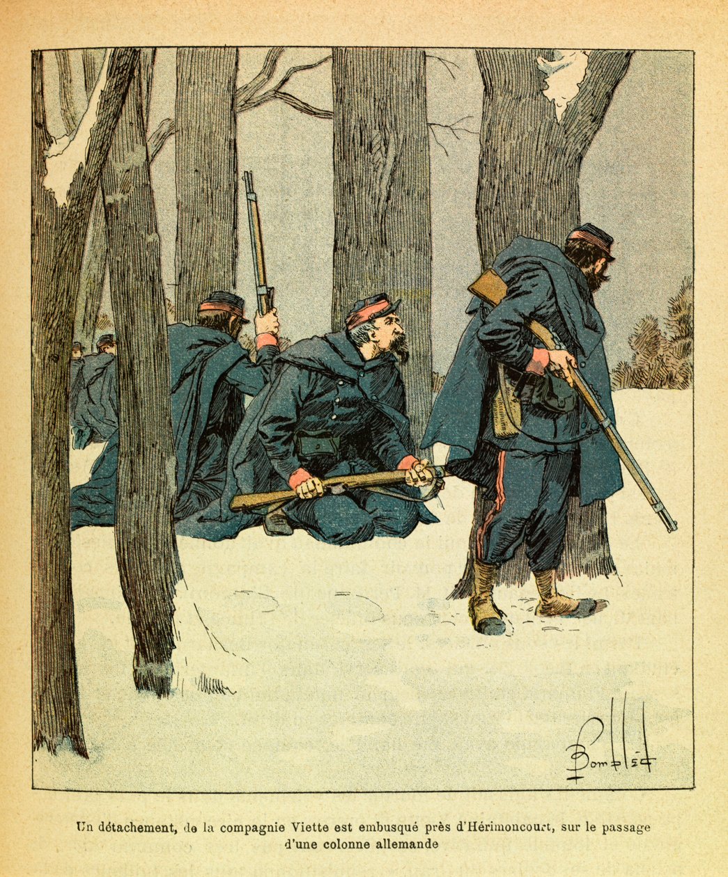 Die östliche Armee: Januar 1871, ein Detachement der Viette-Kompanie geriet in einen Hinterhalt bei Herimoncourt, beim Durchgang einer deutschen Kolonne von Louis Charles Bombled