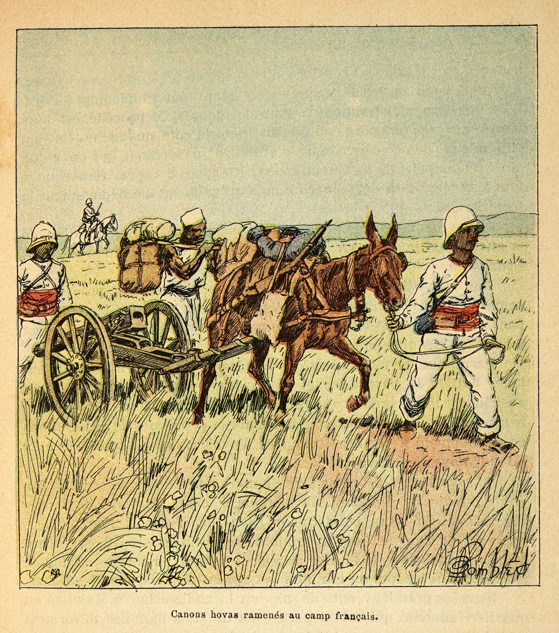 Der Krieg in Madagaskar - Anekdotische Geschichte der französischen Expeditionen von 1885-1895 von Henri Galli dit Galllichet, illustriert von Louis Bombled: Hovas-Kanonen ins französische Lager gebracht von Louis Charles Bombled