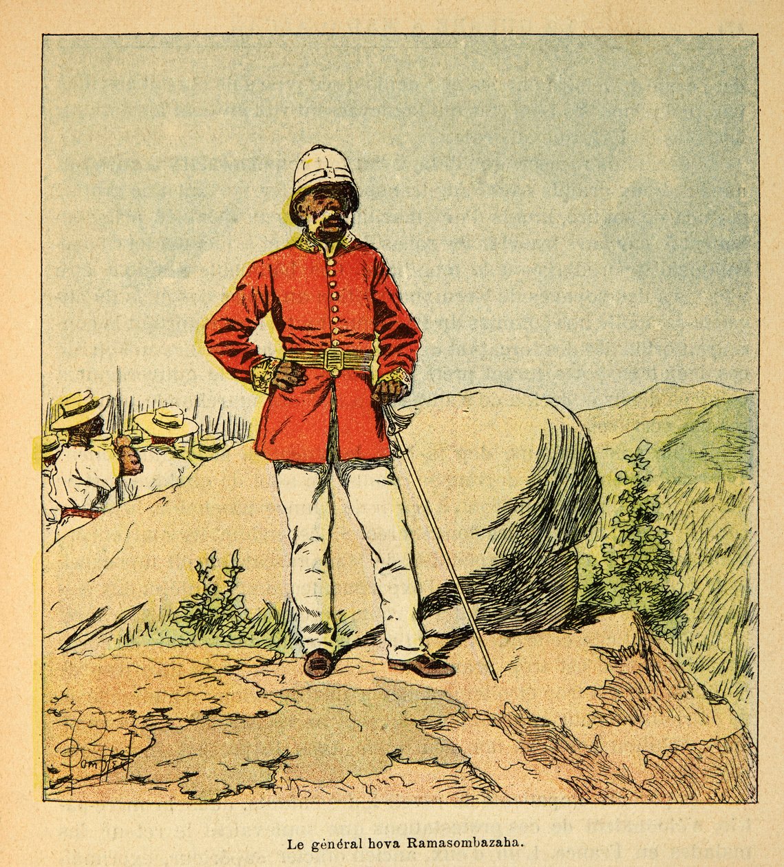 Der Krieg in Madagaskar - Anekdotische Geschichte der französischen Expeditionen von 1885-1895 von Henri Galli, illustriert von Louis Bombled: Porträt von General Hova Ramasombazaha von Louis Charles Bombled