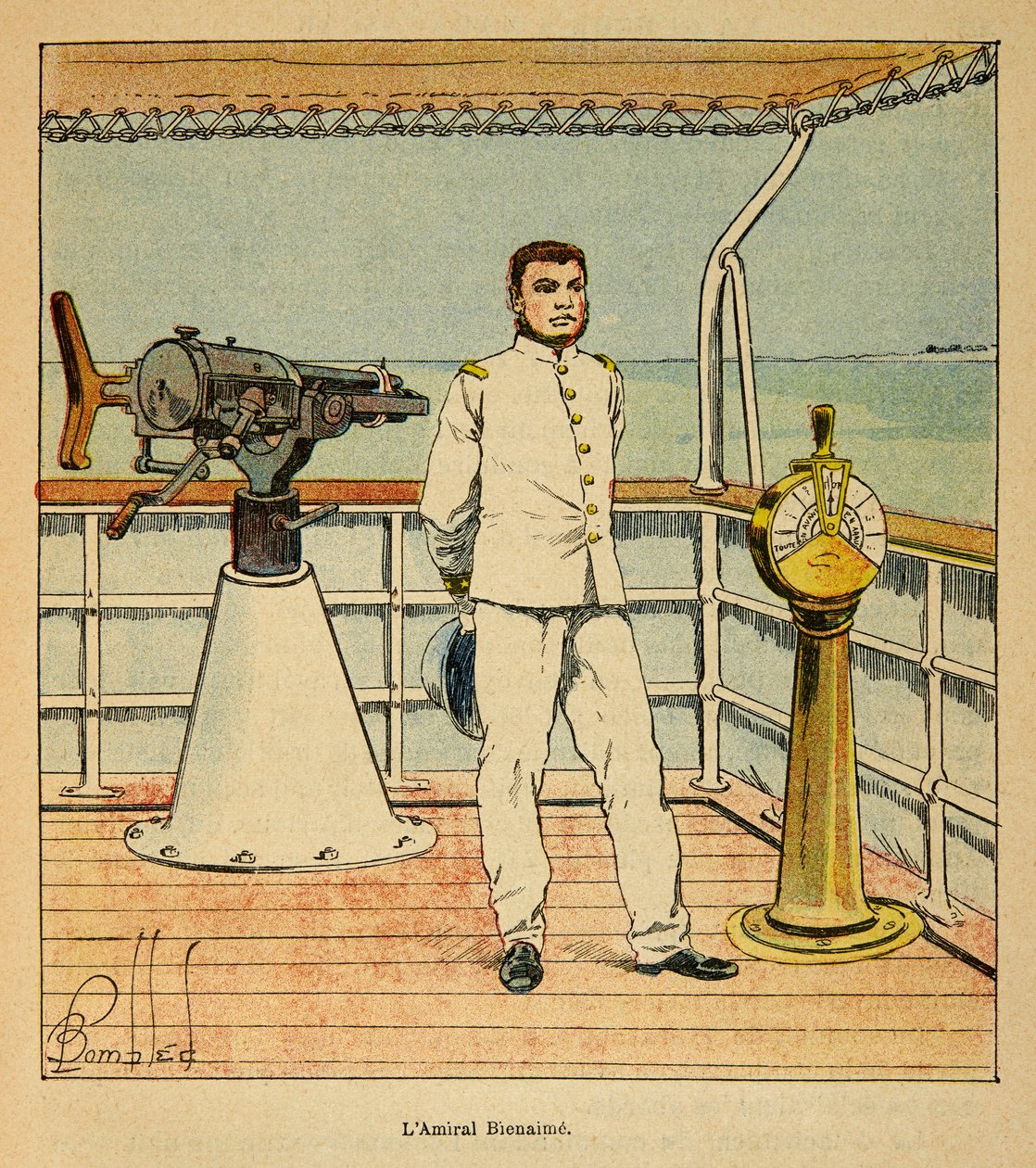 Der Krieg in Madagaskar - Anekdotische Geschichte der französischen Expeditionen von 1885-1895 von Henri Galli dit Galllichet (1854-1922), illustriert von Louis Bombled (1862-1927): Porträt von Admiral Bienaimé (1843-1930), Privatbesitz von Louis Charles Bombled