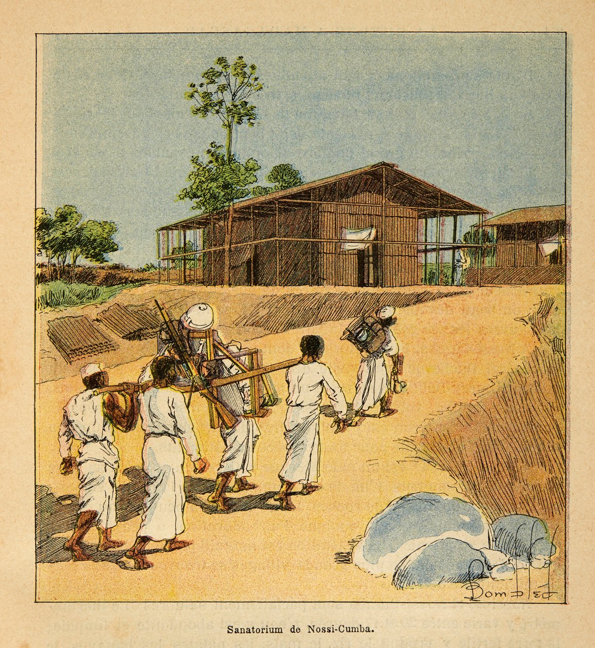Der Krieg in Madagaskar - Anekdotische Geschichte der französischen Expeditionen von 1885-1895 von Henri Galli, illustriert von Louis Bombled: Ein Sanatorium in Nossi-Cumba im 19. Jahrhundert von Louis Charles Bombled