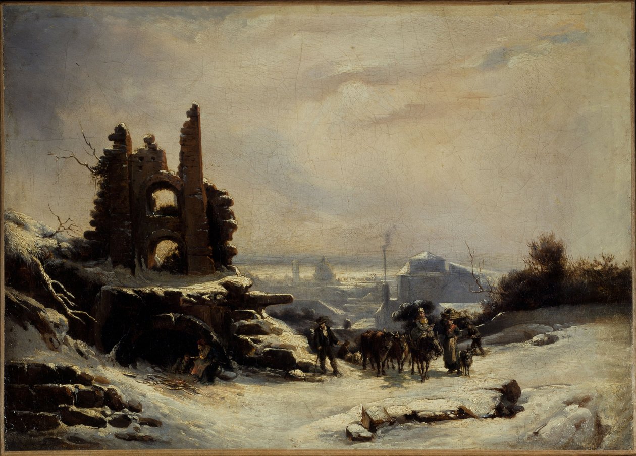 Le retour du marché (effet de neige sur Paris), vers 1830 von Louis Claude Mallebranche