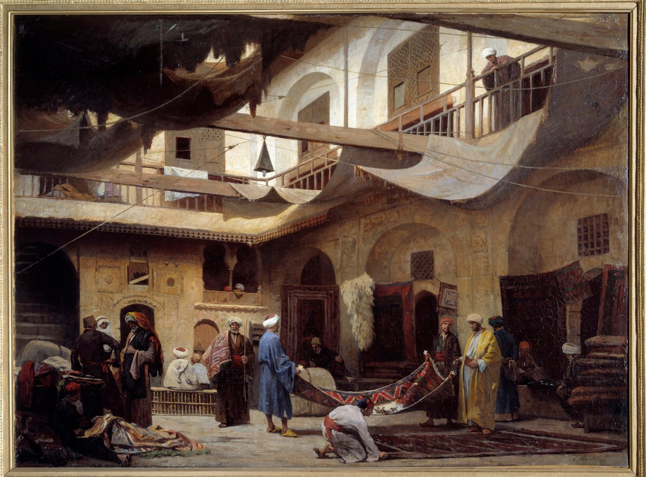 Der Teppichbasar im Khan-Khabil in Kairo im Jahr 1866 von Louis Claude Mouchot