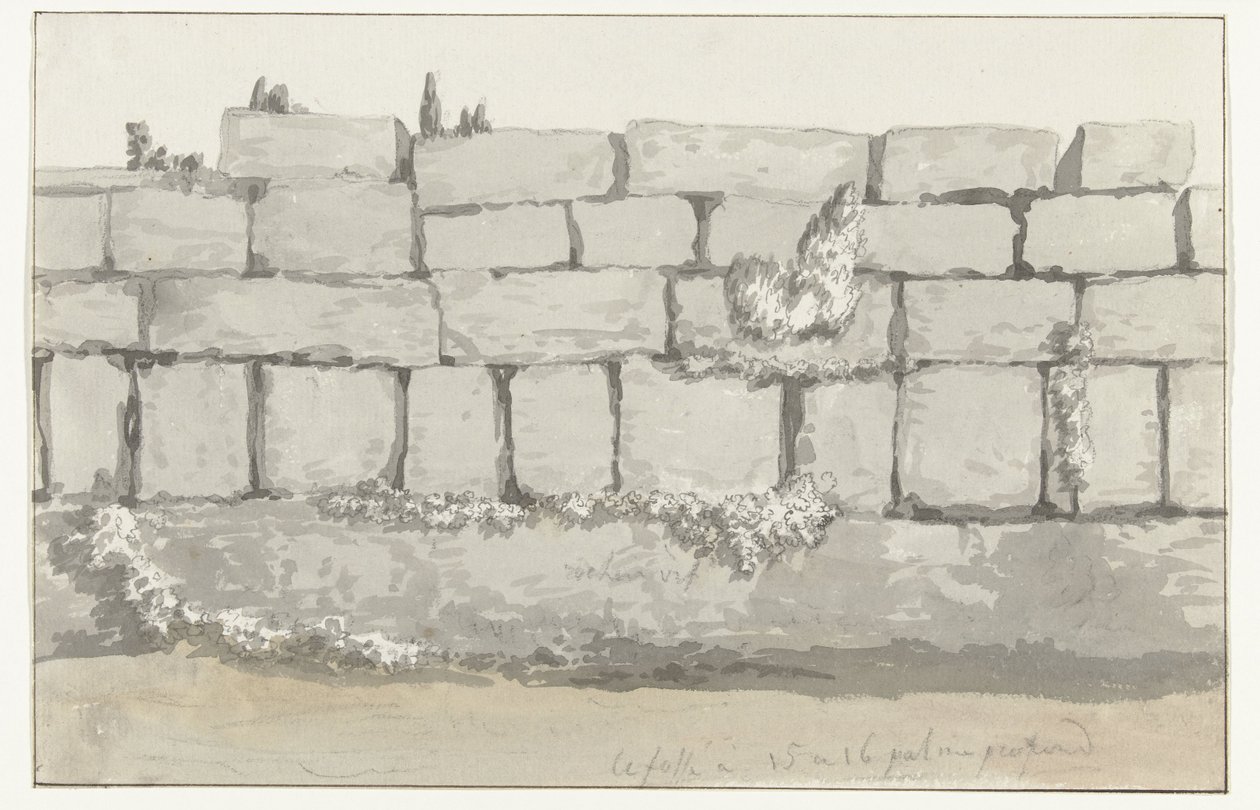 Außenansicht der Außenmauer des antiken Tempels in der alten Stadt Manduria Voyage en Italie, en Sicile et à Malte - 1778 (Serientitel) von Louis Ducros