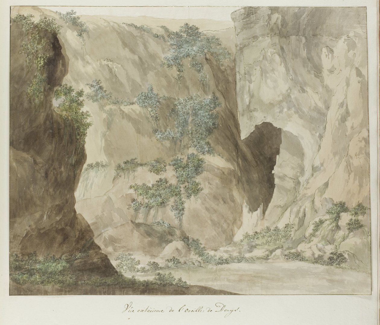 Außenansicht der Höhle Oreille de Denys (Voyage en Italie, en Sicile et à Malte - 1778) von Louis Ducros