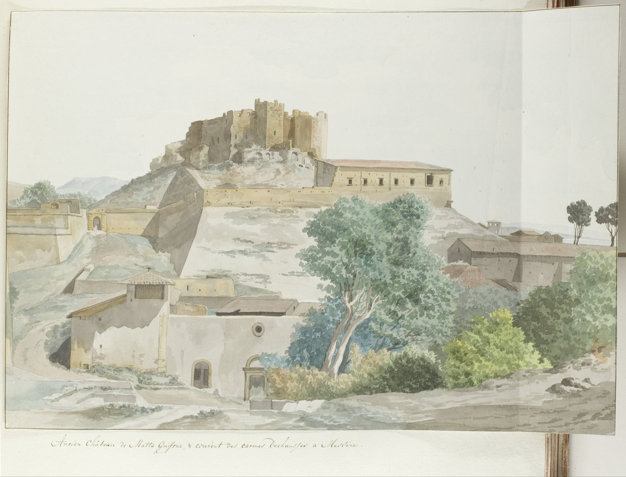 Altes Schloss von Mata und Grifone und das Karmelitenkloster, Fundamente von Messina (Voyage en Italie, en Sicile et à Malte - 1778) von Louis Ducros