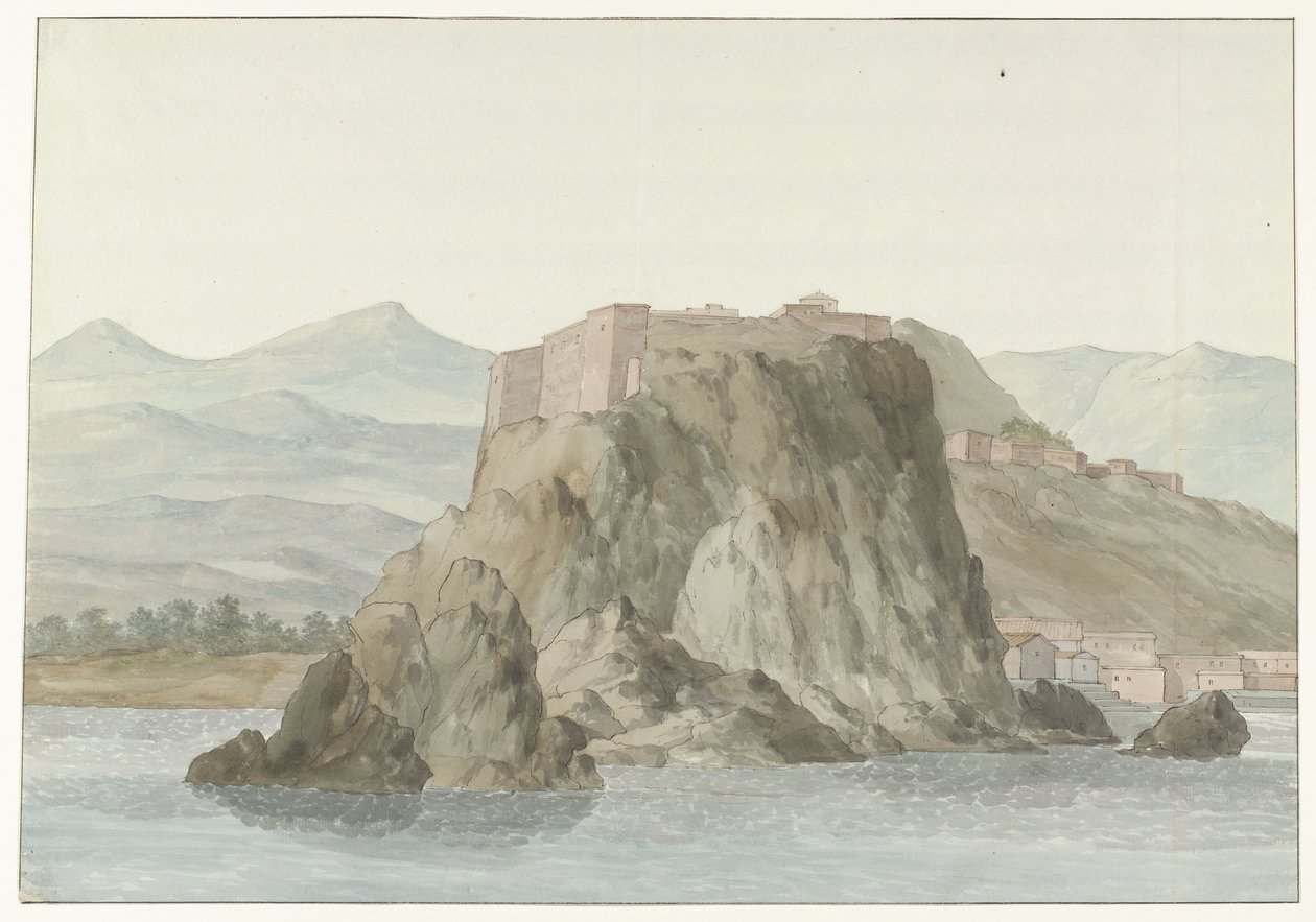 Felsen und Stadt Scilla in der Region Kalabrien, vom Meer aus gesehen von Louis Ducros