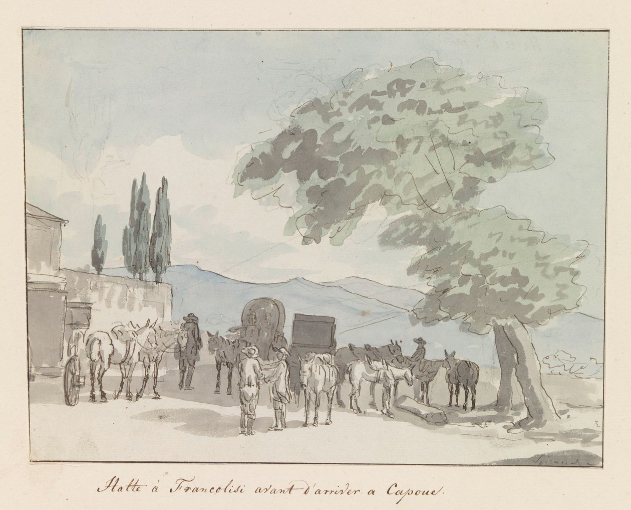 Halt in Francolisi vor der Ankunft in Capua von Louis Ducros