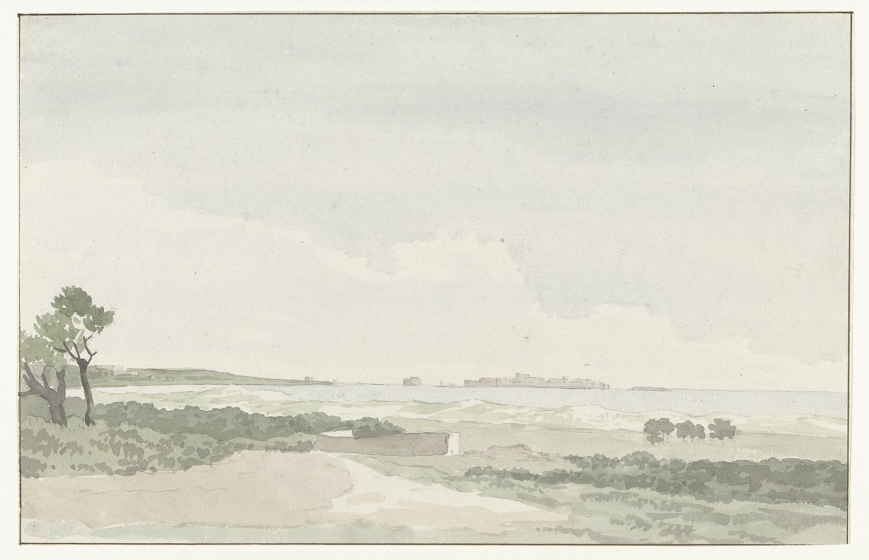 Fernansicht der Stadt Gallipoli (Voyage en Italie, en Sicile et à Malte - 1778) von Louis Ducros