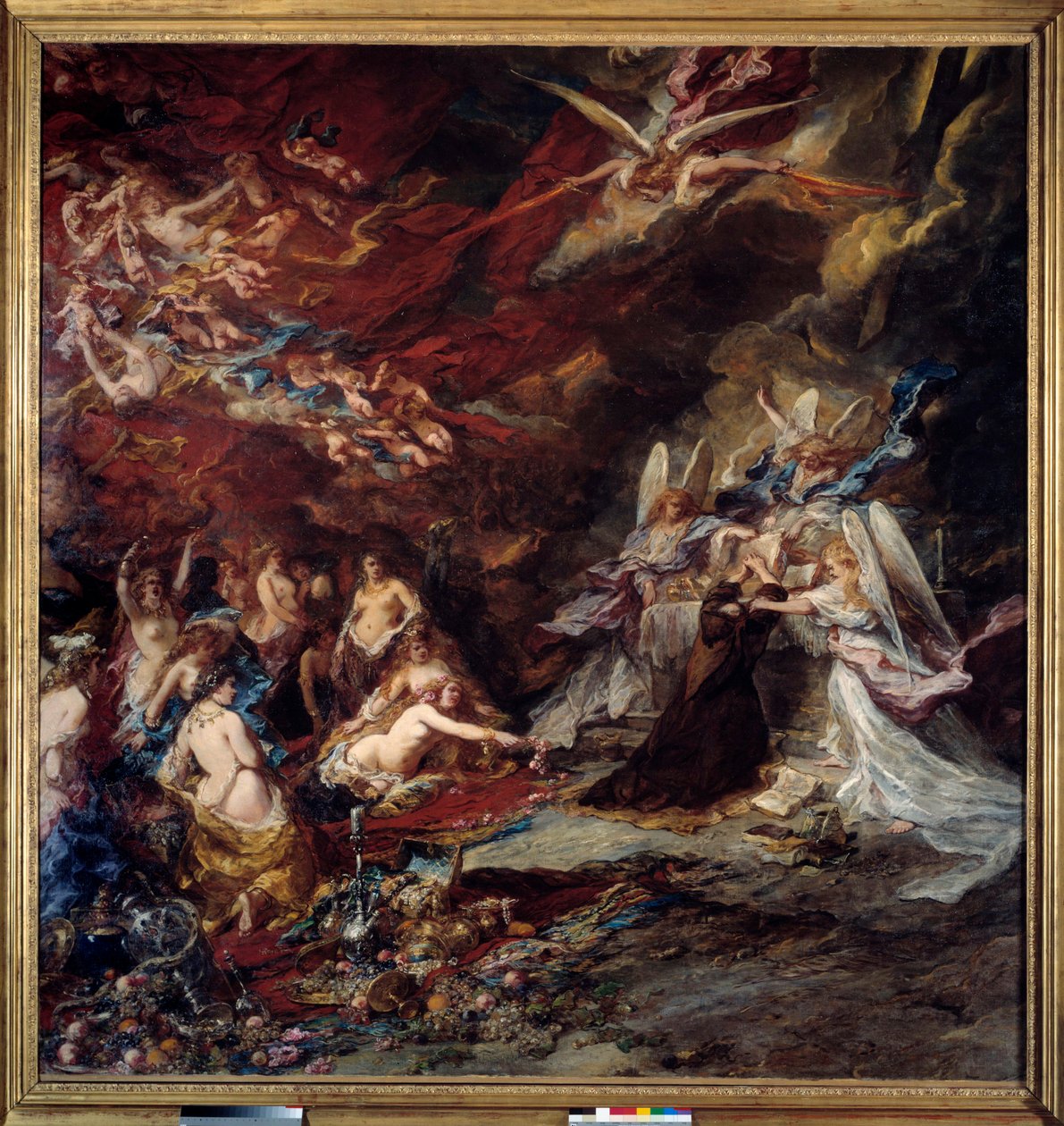 Die Versuchung des heiligen Antonius Der Einsiedler Antonius der Große (251-356) wird den Versuchungen des Teufels in der Wüste ausgesetzt. Gemälde von Louis Gabriel Eugene Isabey (1803-1886) von Louis Eugene Gabriel Isabey