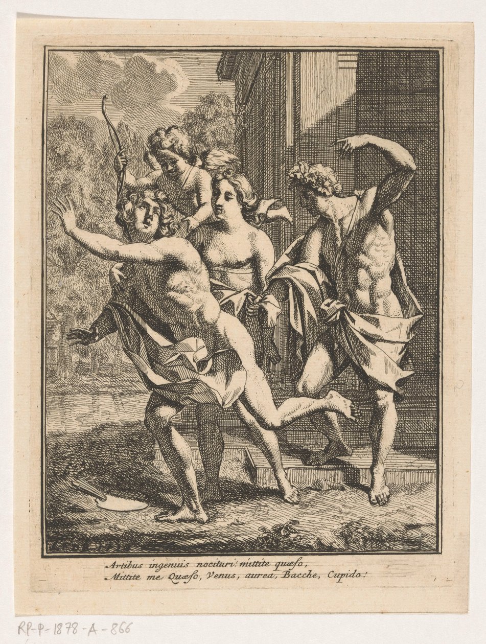 Ein junger Mann flieht vor Bacchus, Venus und Amor von Louis Fabritius Dubourg