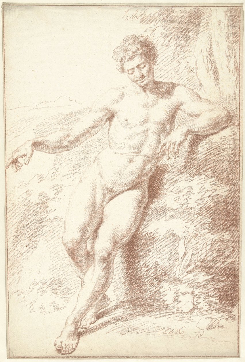 Männlicher Akt, stehend, auf den linken Arm gelehnt von Louis Fabritius Dubourg