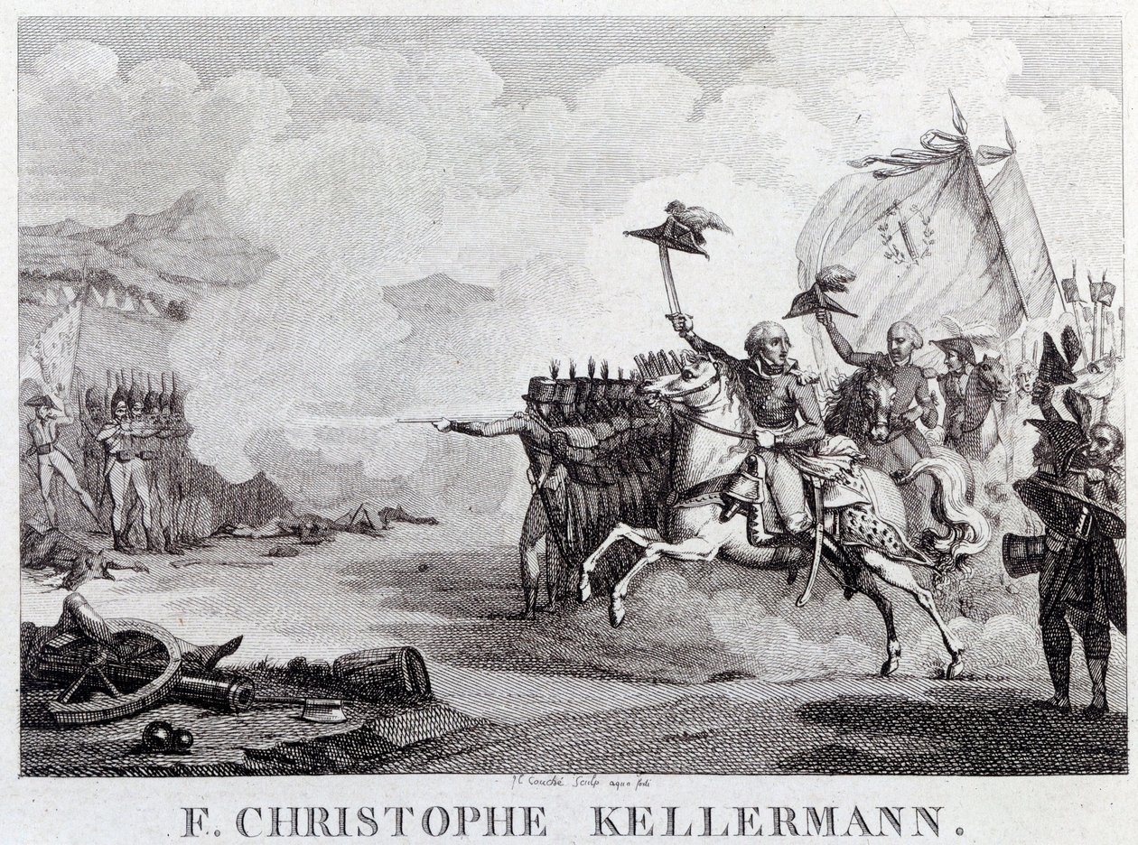 Französische Revolution: „Der General und Marschall François Christophe Kellermann (1735-1820) während der Schlacht von Valmy am 20.09.1792“ Gravur von Louis François Couché (1782-1849) 18. Jahrhundert Paris, Musée Carnavalet von Louis Francois Couche